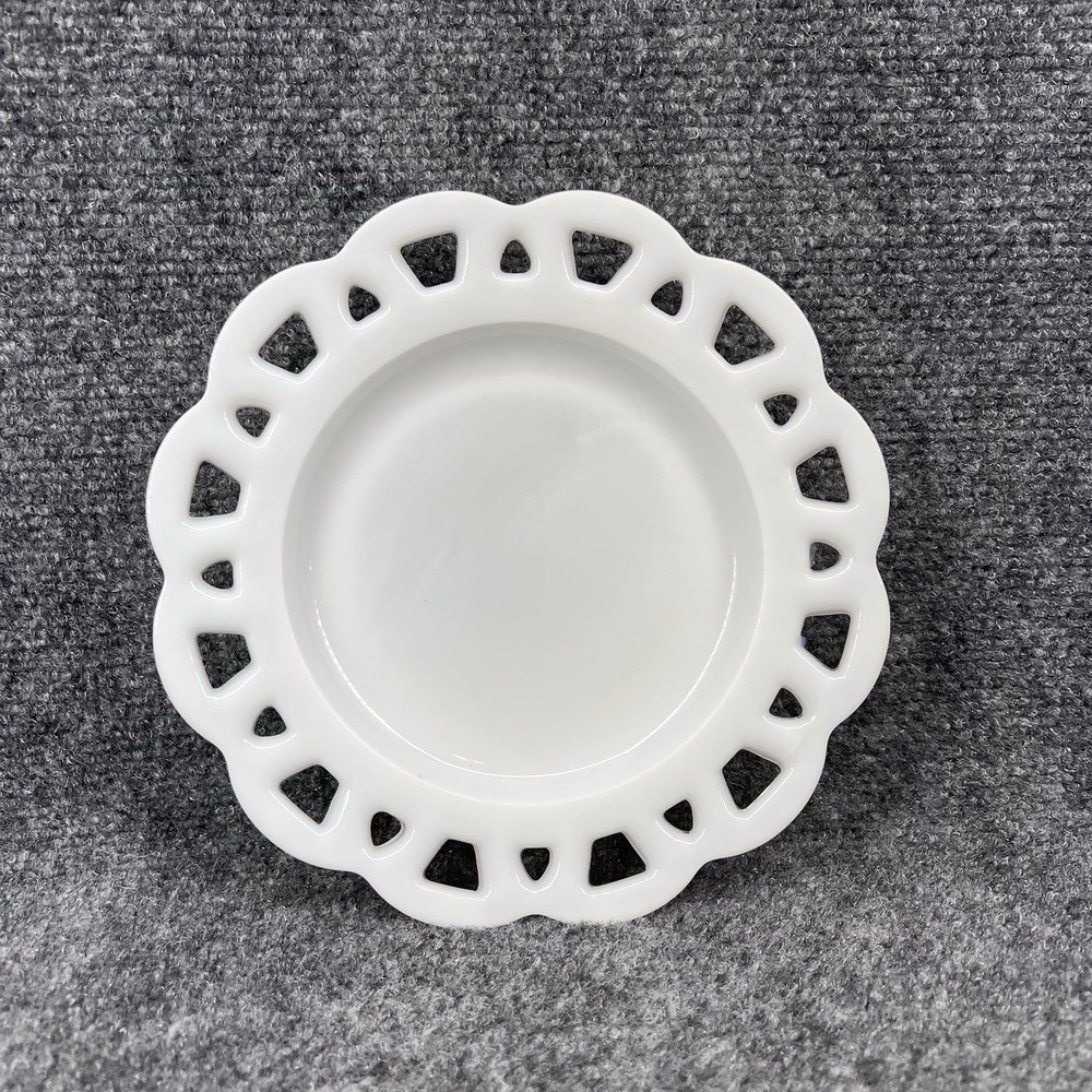 Vintage Hazel Atlas Milk Glass Open Lace Edge Salad Luncheon Plate 8.25"